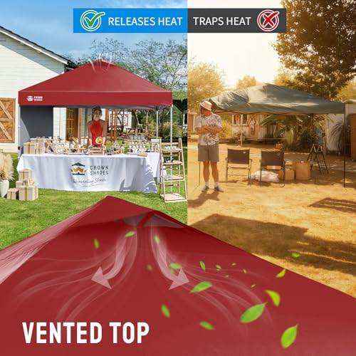 CROWN SHADES 10x10 Pop Up Canopy with 1 Side Wall - Beach Tent with One Push Setup - Outdoor Sun Shade for Events, Partie...
