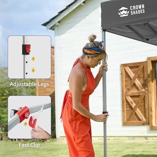 CROWN SHADES 10x10 Pop Up Canopy with 1 Side Wall - Beach Tent with One Push Setup - Outdoor Sun Shade for Events, Partie...