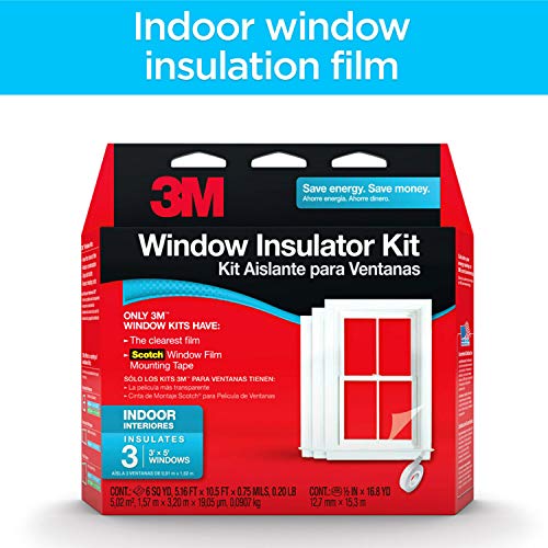 3M Indoor Window Insulation, Insulator Kit for 3 Windows 3ft x 5ft, Keeps Cold Air Out and Warm Air In, Includes Heat Shri...