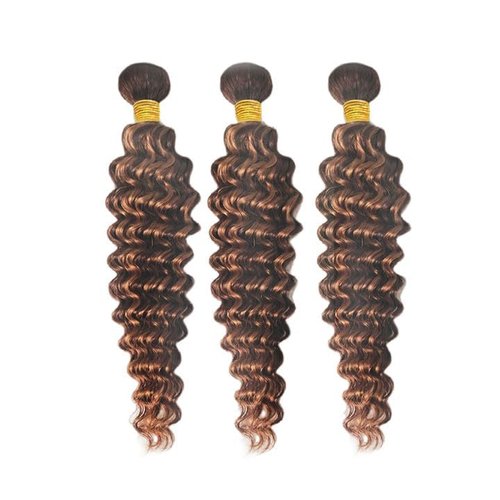 Giginger Bundles Human Hair Deep Wave Human Hair Bundles 18 20 22 Inch Brazilian Chocolate Brown Highlight P4/30 Unprocessed Quick Weave Soft Sewn In Hair Extensions for Black Women