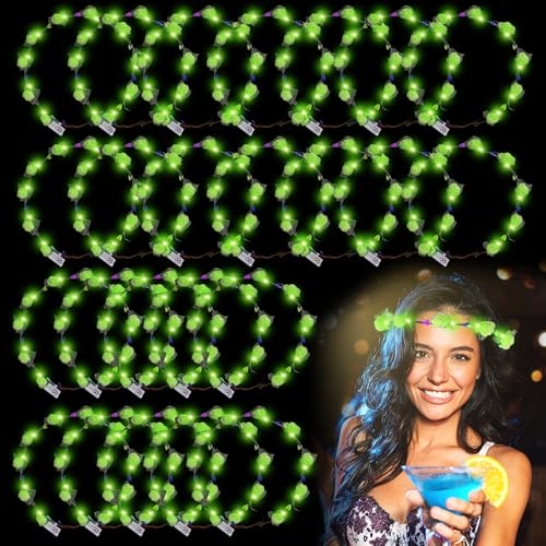 YOFOBU 36PCS LED Flower Crown,Green Light Up Flower Headband for Women,Glow in The Dark Flower Wreath Crowns for Valentin...