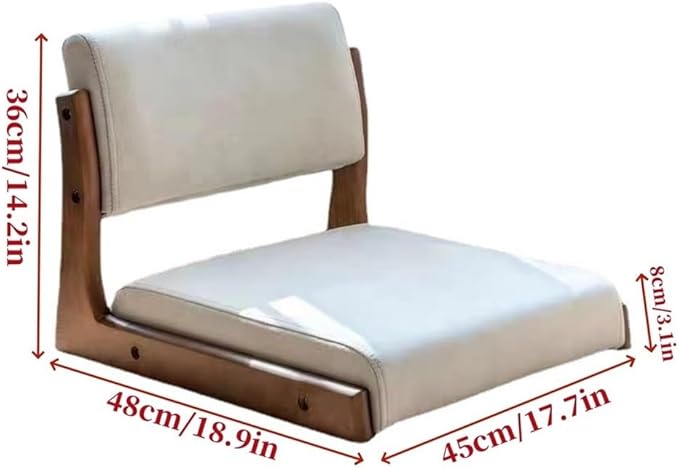 Japanese Style Legless Floor Chair with Back Support, Wooden Tatami Meditation Chair with Cushion, Low Sofa Floor Seat for Living Room, Bedroom, Bay Window(Linen 2)