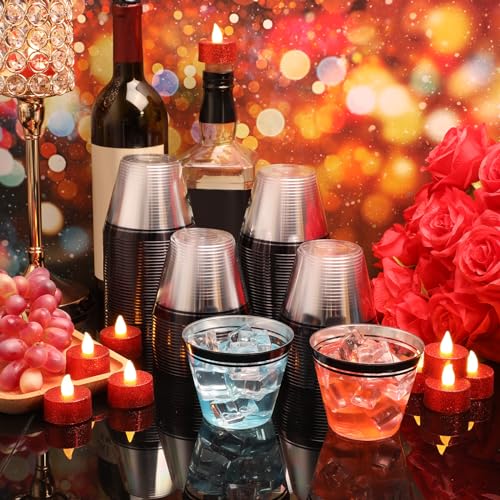 Skylety 100 Pcs Valentines Day Plastic Wine Cups 9 oz Disposable Clear Drinking Cup Wine Glasses Wedding Drinking Tumblers...