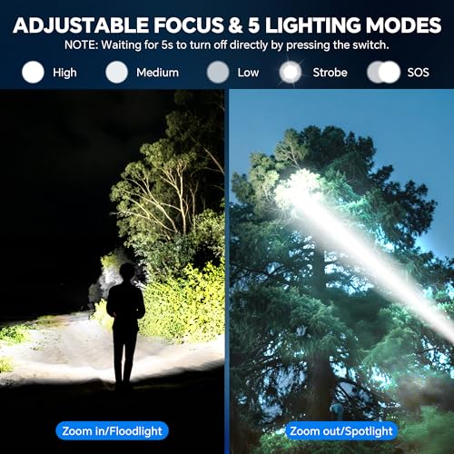 3Pack Rechargeable Flashlights High Lumens 9900LX, Super Bright Flashlight with LCD Digital Display, 5Modes Adjustable LED...