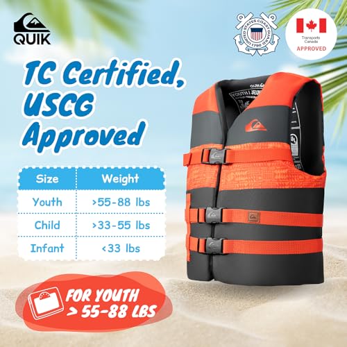 ROXY Kids Life Vest and Quiksilver Kids Life Vest, USCG Approved PFD, Light-Weight EPE Foam Life Jacket with Oversized Arm...