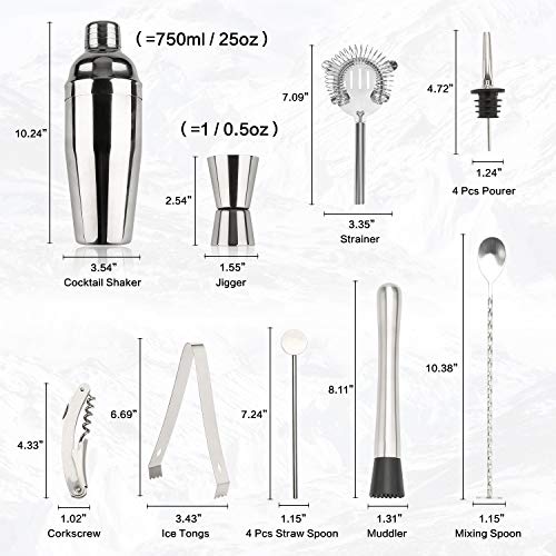25 oz Cocktail Shaker Set 16 Pcs Mixology Bartender Kit with Stand - Professional Stainless Steel Bartending Kit - Perfect...