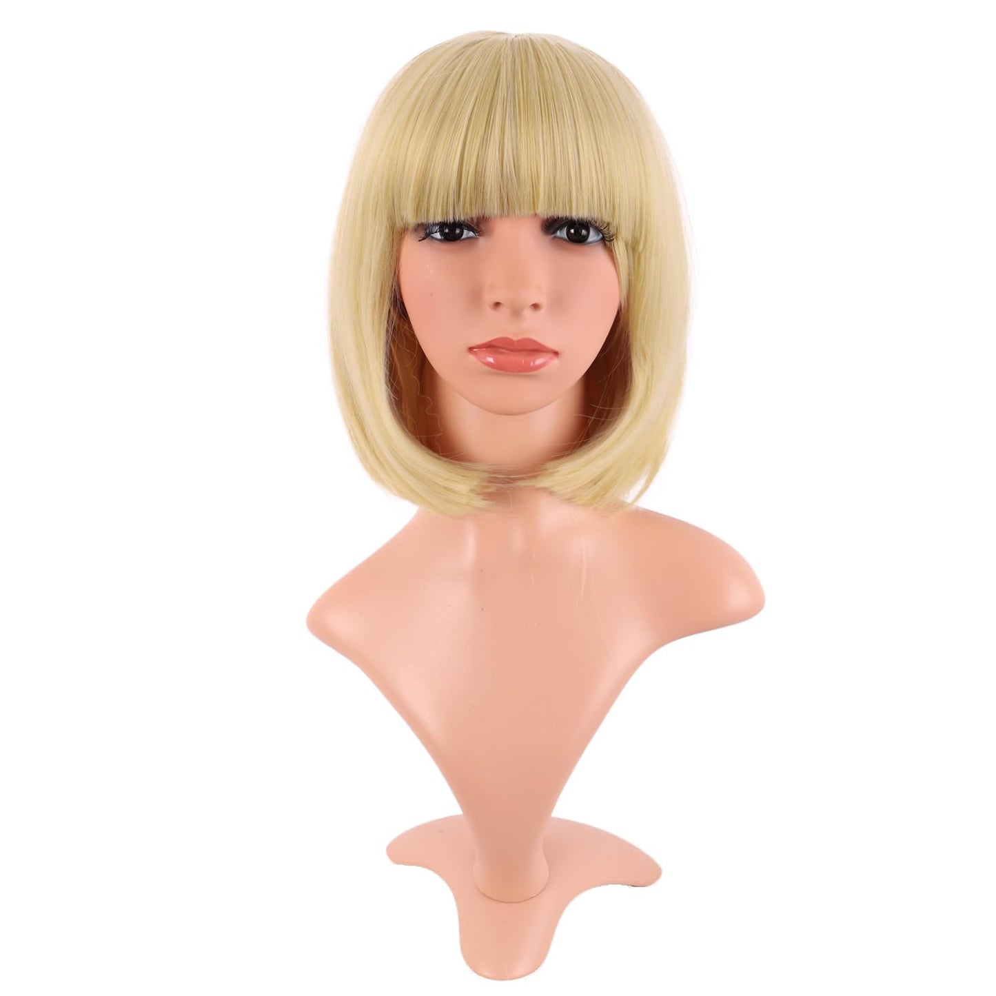 MapofBeauty 12 Inch /30 cm Fashion Lady Short Straight Synthetic Flat Bangs Bob Wig (Mixed Golden)