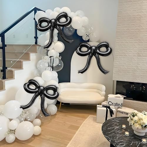 4 Pcs Bow Birthday Decorations Black Bow Balloons Bow Party Decorations Giant Foil Balloon for Girl Women Baby Shower Brid...