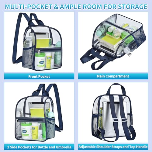 Mildbeer Small Clear Backpack, Stadium Approved 12x12x6 Clear Backpack for Women with 2 Bottle Holders for Festival Concer...