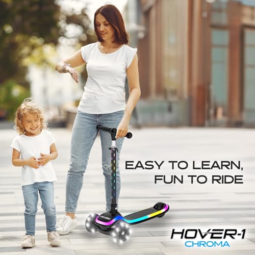 Hover-1 Chroma Folding Kick Scooter for Kids with Multicolor Wheel Lights, 3¡± Front Wheels, Rear Foot Brake, and 110 LB Weight Capacity