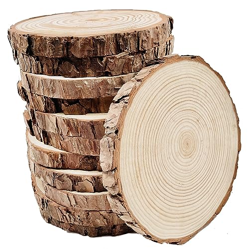 Unfinished Wood Slices for centerpieces 18 PCS 5.1-5.5 Inch,Round Wooden Discs with Tree Bark,Wood Cookies Circles for Cra...