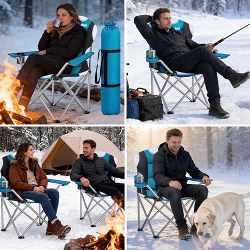 Camabel Folding Camping Chairs Oversized Heavy Duty Padded 400 LBS Beach Chair Portable Outdoor Lawn Chairs with Cup Holde...