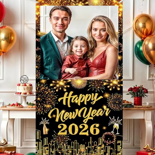 2026 New Years Photo Booth Frame Banner, 2026 Happy New Year Decor,Happy New Year Photo Booth Frame for Celebrate Firework...