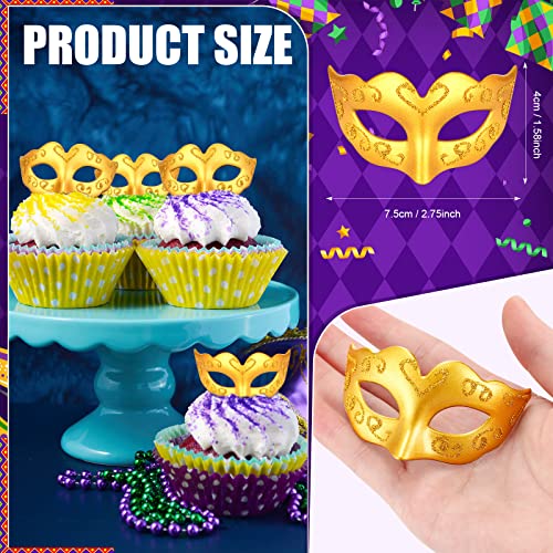 Vinsot 24/48 Pcs Mini Mardi Gras Masks Small Masquerade Mask Cake Toppers Carnival Party Favors Venetian Centerpiece Decor