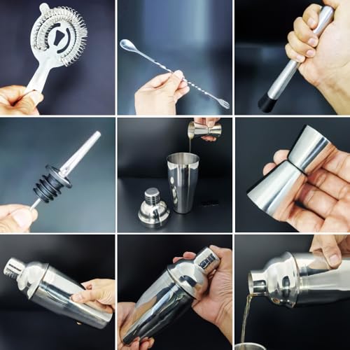 9Pcs Cocktail Shaker Set, Bartender Kit, Cocktail Shaker with Stand, Drink Mixing Includes Shakers,Strainer,Jigger,Bar Mix...