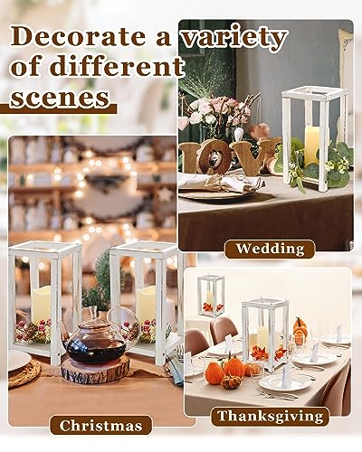 Huquary 8 Pcs Wooden Wedding Lantern Centerpiece for Table Decoration Includes 4 Farmhouse Candle Holder and 4 Flameless D...