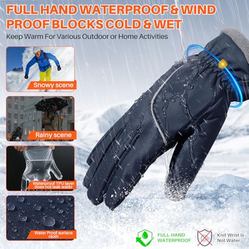 Kovulx Winter Gloves Warm for Men & Women - Waterproof Touchscreen Outdoor Thermal Gloves with Plush Lining/Adjustable Wri...