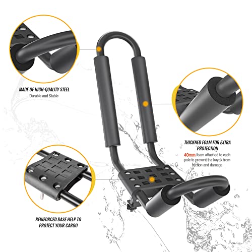 AA-Racks J-Bar Rack Roof Top Mount with 16 Ft Ratchet Lashing Straps, Folding Carrier for Your Canoe, SUP and Kayaks on SU...