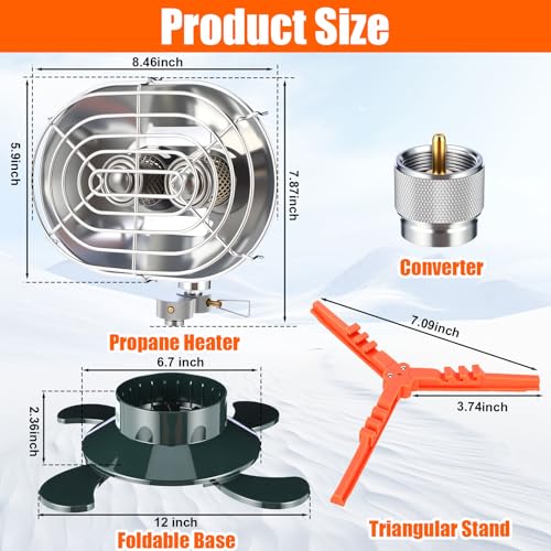 Portable 2-burner Propane Heater 12, 400BTU for Camping Tent Outdoor with Cylinder Base and Tripod, Winter Golf Cart Heate...