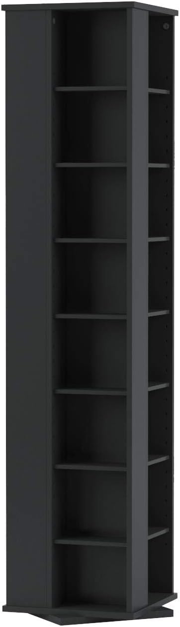 Prepac 4 Sided Revolving Display Cabinet, Black Storage Cabinet with 36 Adjustable Shelves Narrow DVD Storage Cabinet Ideal for Living Room 18.75" D x 18.75" W x 65" H
