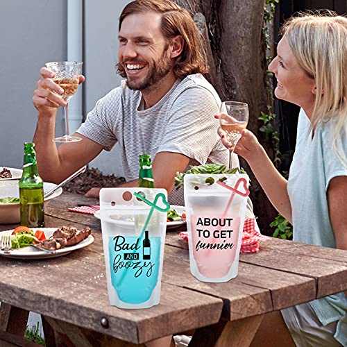 Patelai 24 Sets Drink Pouches with Straws Drink Pouches for Adults Alcohol Reusable Smoothie Juice Bags Reclosable Alcohol...