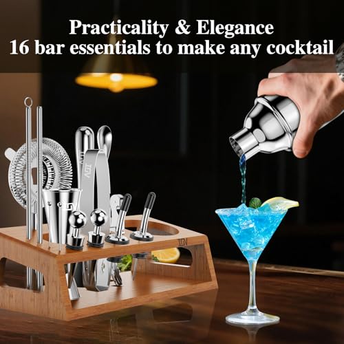 IOV Cocktail Shaker Set Bartender Kit with Stand | Bar Set Drink Mixer Set Includes Martini Shaker, Jigger, Strainer, Mixi...