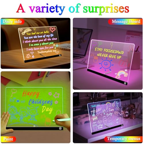 Exbelle 16“ LED Drawing Message Note Board 7 Colors Light Acrylic Dry Erase Lumiboard with Colors 2 Modes as Night Light f...