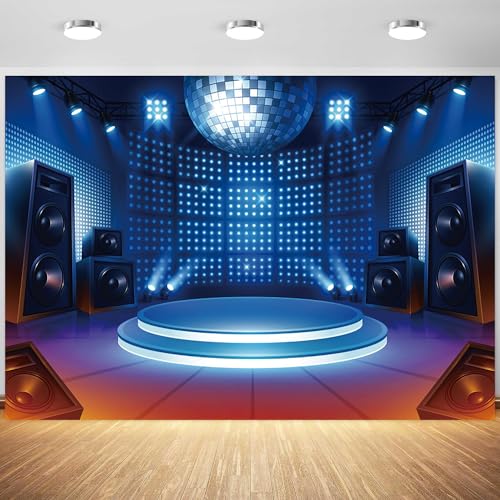 5x4ft Stage Backdrop Spotlight Dancing Platform Concert Live Photography Background Let’s Glow Party Banner Neon Lights De...