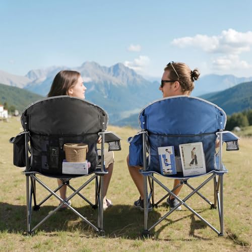 Sweetcrispy Camping Folding Chair, Heavy Duty Support - Foldable Padded Seat with Side Pockets, Cup Holder & Insulated Coo...