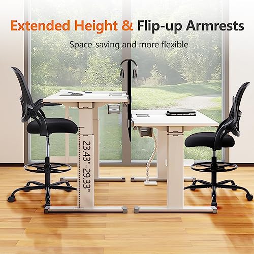Sweetcrispy Tall Drafting Desk Chair - Ergonomic High Stool Computer with Adjustable Height and Comfy Lumbar Support, Offi...