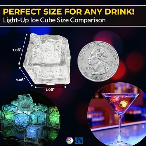 LED Light Up Ice Cubes for Drinks, Multi-Color Liquid Activated Waterproof Reusable Glow Ice Cubes for Party, Wedding, Bar...