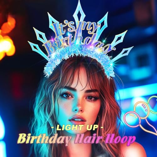 ACEDRE Light Up Happy Birthday Headband Glowing Led Birthday Party Crown Rave Costume Hair Accessories for Women
