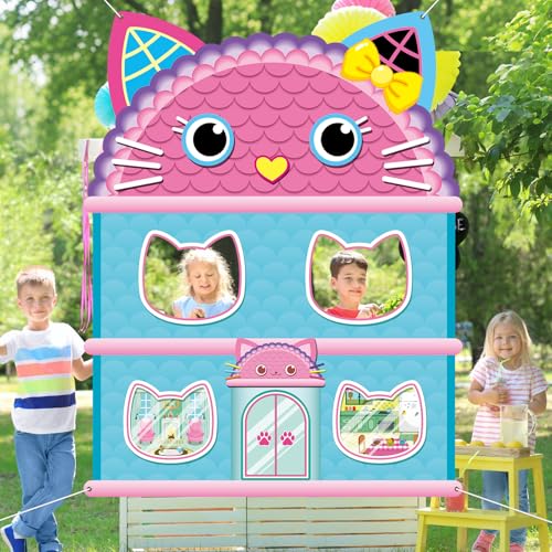 5x4Ft Cartoon Cat House Themed Backdrop Cartoon Doll Theme Birthday Party Decorations Cute Cat Photo Booth Banner Props Ki...