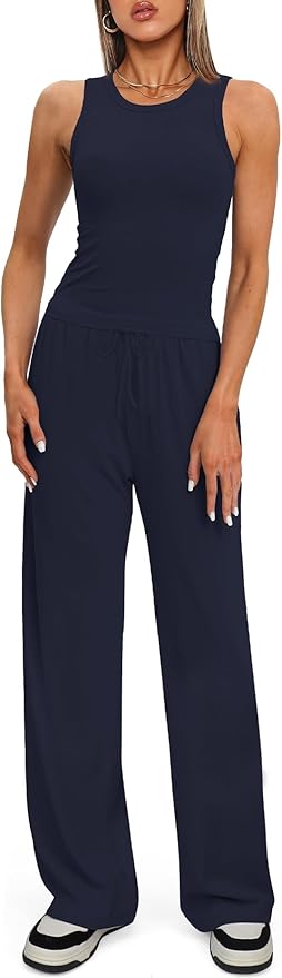 Darong Women's 2 Piece Outfits Lounge Sets Sleeveless Tank Tops Wide Leg Pants Sets Tracksuits Match Sets
