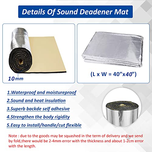 Car Heat Sound Deadening Insulation Mat, - 394 Mil 10.8 Sqft Automobile Sound Deadening & Heat Insulation Material for Aut...