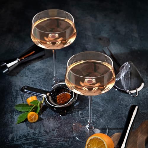Hlukana Hand Blown Martini Glasses Set of 4, 8 oz Coupe Glass, Premium Crystal Cocktail Glassess, Champagne Glass, Handblo...