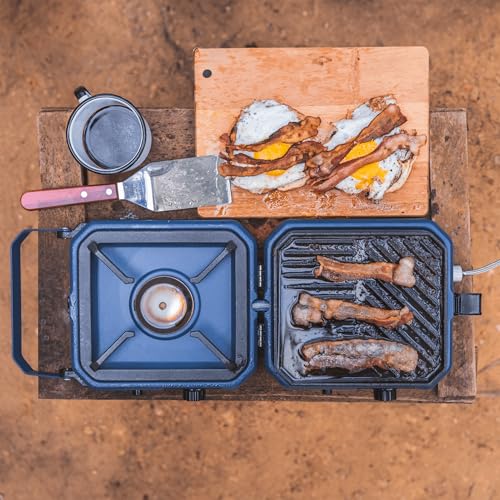 2-Burner Foldable Cetro Camping Stove CFBM PF-1921 with Griddle Portable Propane Camp Stove with 2 Adjustable Burners Piez...