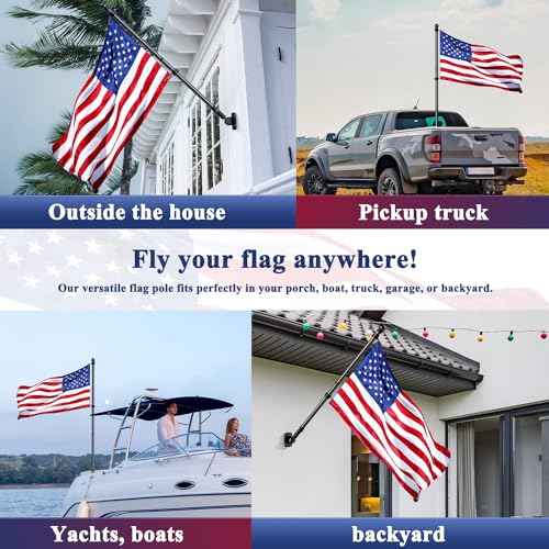 PHITRIC Flag Pole Kit, Tangle Free Spinning Stainless Steel Rustproof Flagpole for 3x5 Sports Fan Outdoor Flags for Outside House (Black, 6FT, with Bracket)
