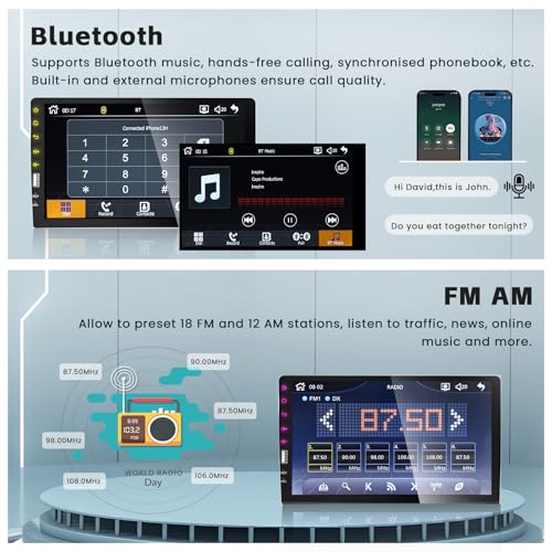 Hikity 9 Inch Single Din Car Stereo Support Carplay Android Auto Radio, Touch Screen with Bluetooth/GPS Navigation/Mirror ...