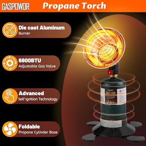 GASPOWOR 6800BTU Propane Heater with Igniter, Portable Outdoor Gas Heater for Camping, Golf Carts, Patio, Cordless Design ...