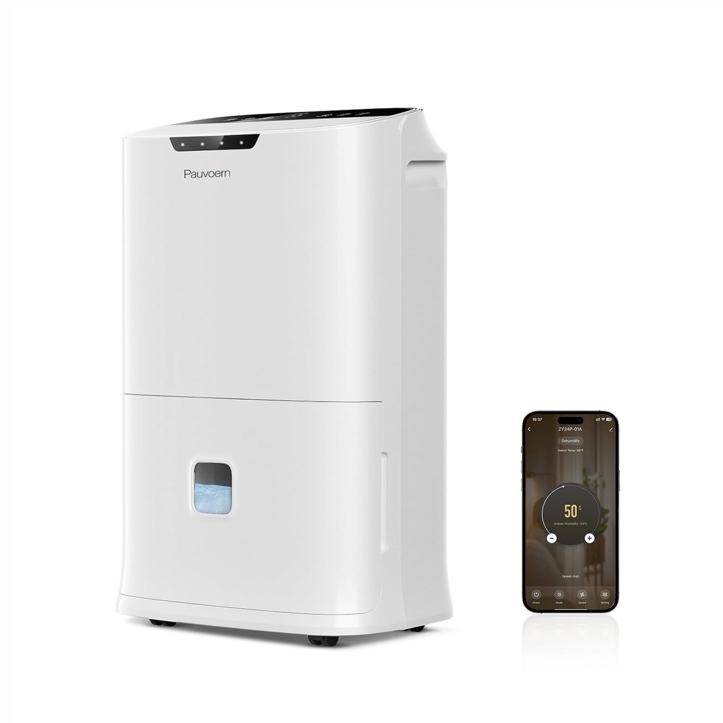 Pauvoern Energy Star 2024 Dehumidifier for Basement & Home, Up to 5500 Sq. Ft, 90 Pint Smart Wi-Fi Control, 1.45 Gal Tank with Drain Hose, 3 Modes, Auto Defrost, Timer & Child Lock