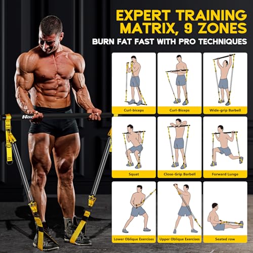 HOXWC Pilates Equipment, Portable Pilates Bar Kit with Resistance Bands, Professional Adjustable Heavy Duty Squat Workout ...