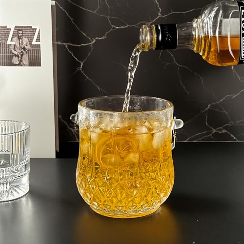 Lily's Home 1000ml -4.62" L x 4.62" W x 8.5" H - Glass Ice Bucket with Handle and Stainless Steel Tongs, Sparkling Ice Buc...