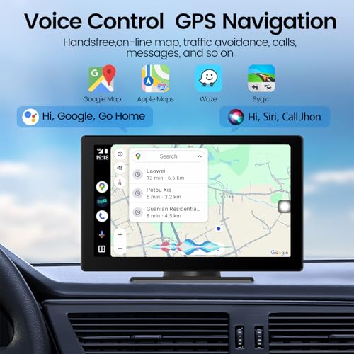 Portable Apple Carplay Screen for Car, 9" HD Car Stereo Screen with Android Auto& Carplay, 1080p Backup Camera, Voice Cont...