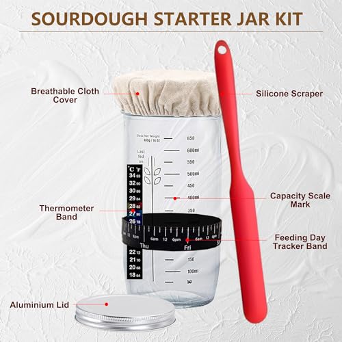 Complete Sourdough Starter Kit, Banneton Bread Proofing Basket with Glass Sourdough Starter Jar, Sourdough Bread Baking Su...