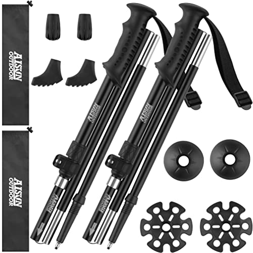 AISUNOURDOOR Lightweight Adjustable Trekking Poles, Aluminum Collapsible Travel Hiking or Walking Sticks for Women Childre...
