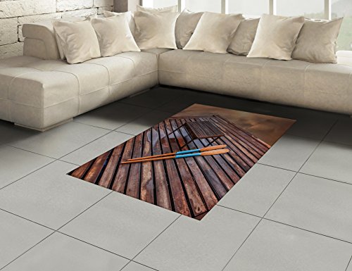 Lunarable Oar Area Rug, Paddles on Old Wooden Pier Board by The Lake Mystic Summer Background Vacation Image, Flat Woven A...