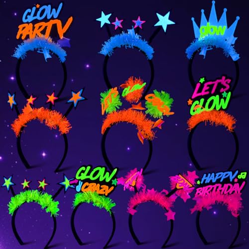 Mega-L 10 Pcs Glow in The Dark Headband, Glow in The Dark Party Supplies, Neon Fluorescent Blacklight Headband Headwear Pa...