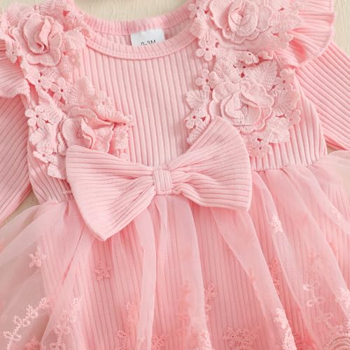 Baby Girl Romper Dress Lace Flowers Baby Dress Romper Infant Fall Winter Festival Clothes with Bow Headband