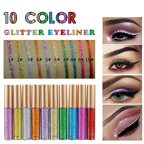 DekRion Glitter-Eyeliner,Gold Giltter-Eyeliner, Long-lasting Waterproof Eye-Glitter Makeup, Silver, Gold, Pink Green High-...